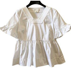 Kate Spade Broome Street White Peplum Top sz xs cotton ruffle babydoll